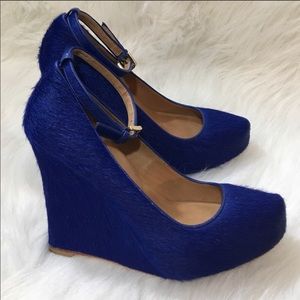 Ann Taylor Cobalt Blue Calfskin Hair Wedge Heels